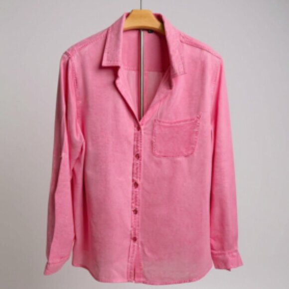 Velvet Heart Hot Pink Button Down Long Sleeve Blouse Shirt Size Large - Picture 1 of 11